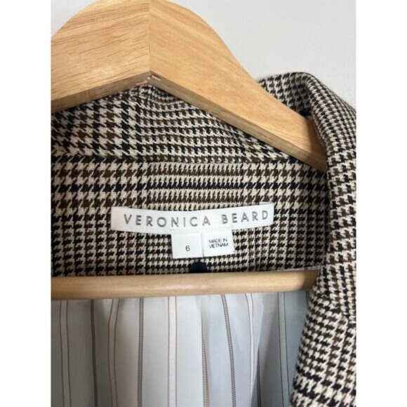 NEW Veronica Beard Houndstooth Plaid Lined Button Jacket Brown Size: 6 - Picture 2 of 5